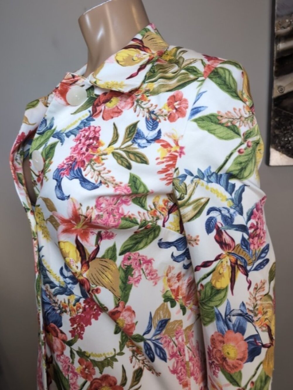 Jessica Floral Blazer Jacket Size 6 Cotton Tailored Mid Length Spring White - Picture 5 of 14